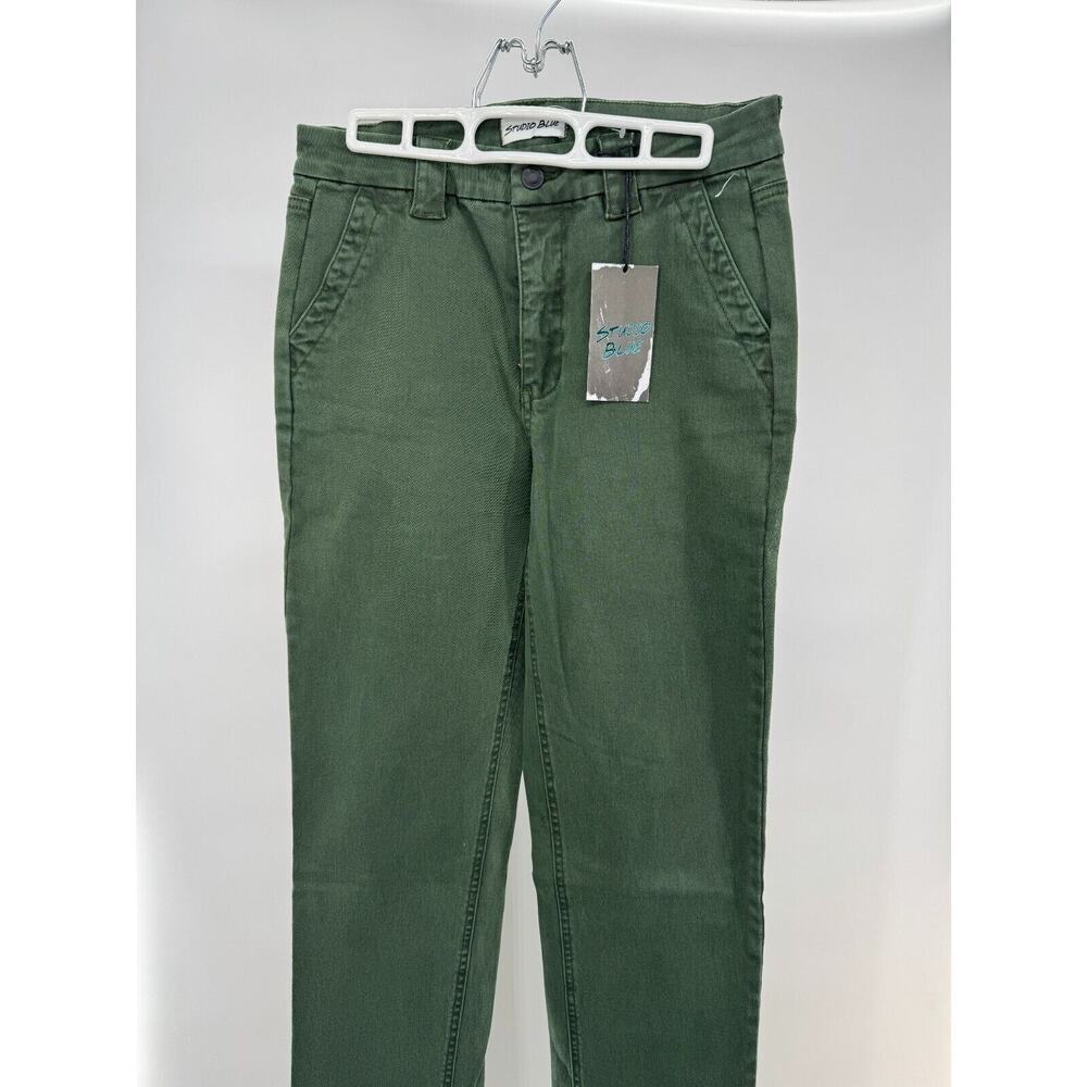 Studio Blue Womens Stretch High Rise Campsite Pants Ankle Tapered Size 27P Green